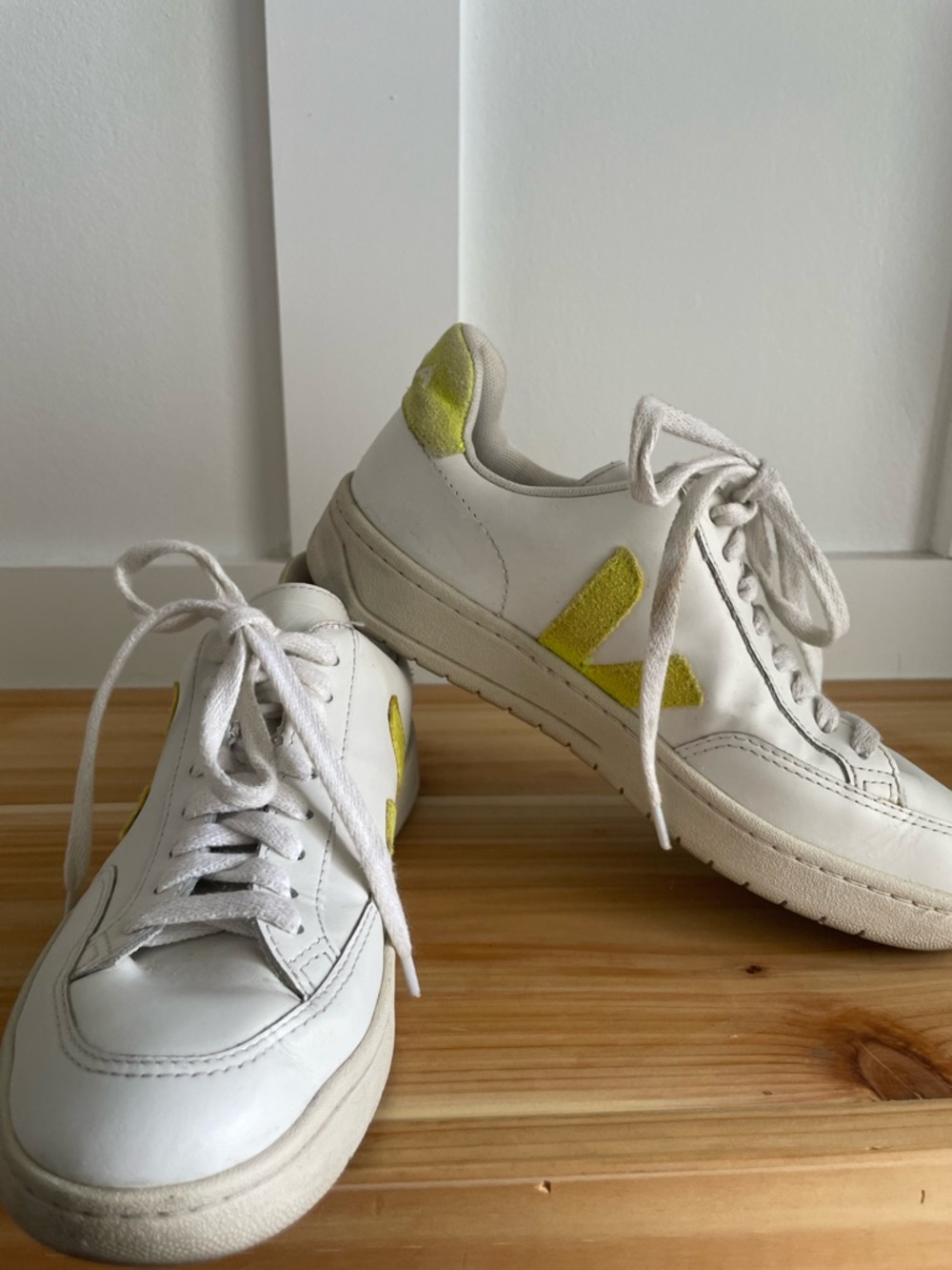 Veja White Sneakers with Yellow Heel Tab